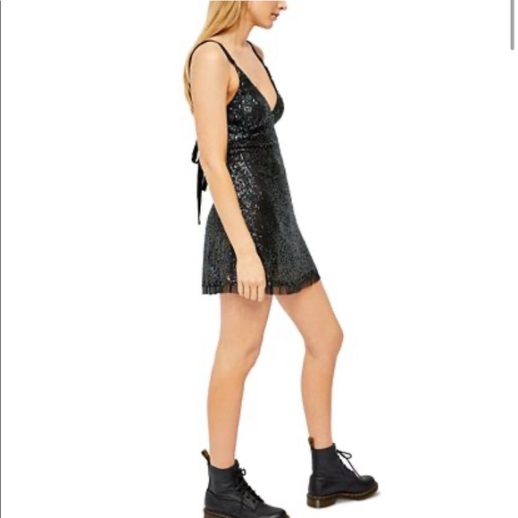 Free People Gold Rush Mini Dress Black Medium - Picture 2 of 4